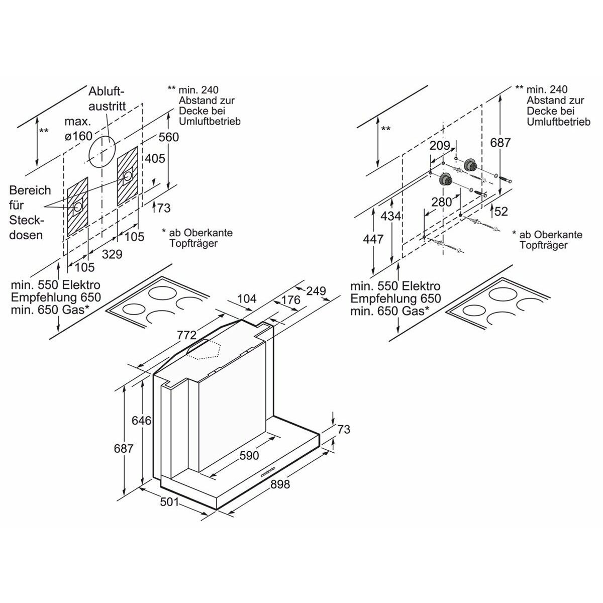 Damphette BOSCH DWB099752 90 cm 770 m3/h 58 dB 317W